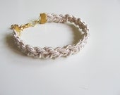 Braided nautical bracelet- three strands ivory silk cord bracelet- golden end caps