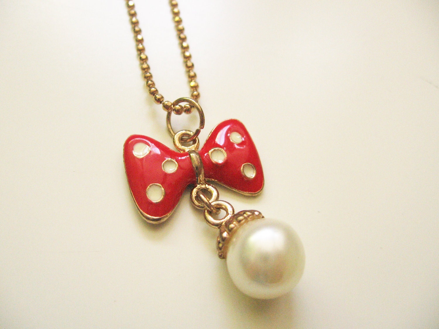 Dot bow necklace - miniature bow pendant - dainty delicate jewelry