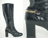 1980s black leather stirrup boots 7.5