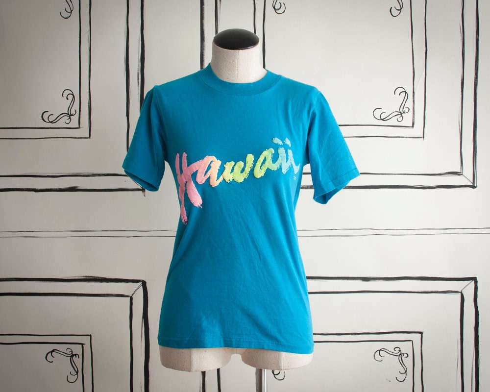 80s teal puff paint hawaii t-shirt / s - m