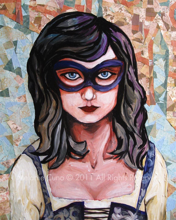 Woman with mask in Venice- giclee print of original mixed media painting 8"x10"