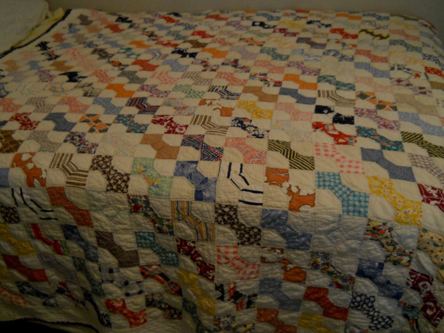 Price Reduced ... Large Vintage Patchwork Quilt Handmade with Feed Sack Fabrics