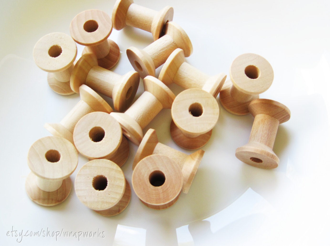 50 Wooden Spools 1 1/8  x 7/8 inch , Wood Bobbin for Crafting, Twine, Thread, Sewing or Decor - wrapworks