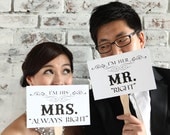 Mrs. Always Right & Mr. Right. Thank You Double sided Paddle Signs. Photo Props.