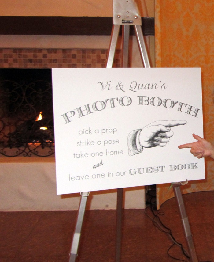 Personalized Wedding Photo Booth Sign. White/Black/Vintage Background. Customizable COLORS, Names and Printable