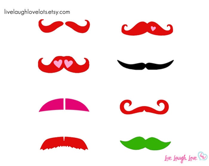 Fingerstache Mustache Temporary Tattoos. Set of 8. Color customizable. Movember.