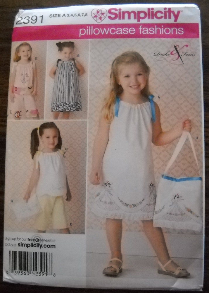 Girls Pillowcase Dress Pattern -- Sizes 3, 4, 5, 6, 7, 8 -- Simplicity 2391