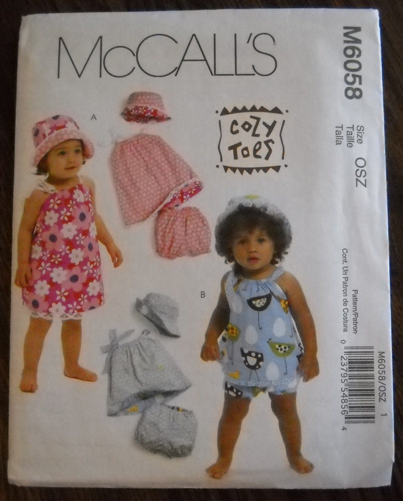 Pillowcase Dress Pattern - Infants Reversible Dress, Panties, Hat - McCalls 6058 Cozy Toes