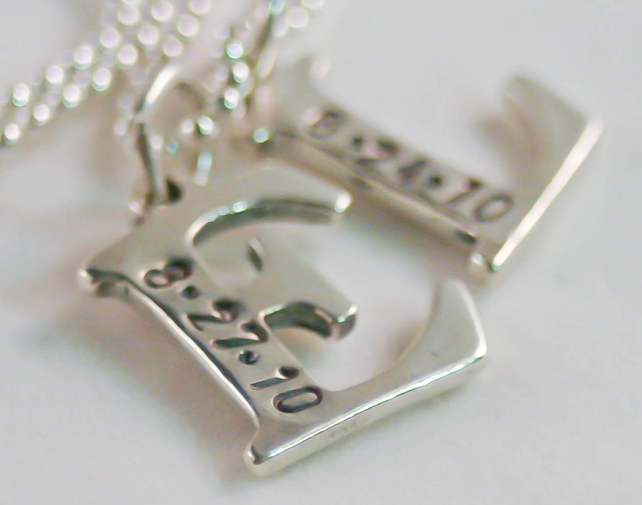 Sterling Silver Initial Letter Necklace with Two Letters and Birthday or Wedding Date - The "Ella"
