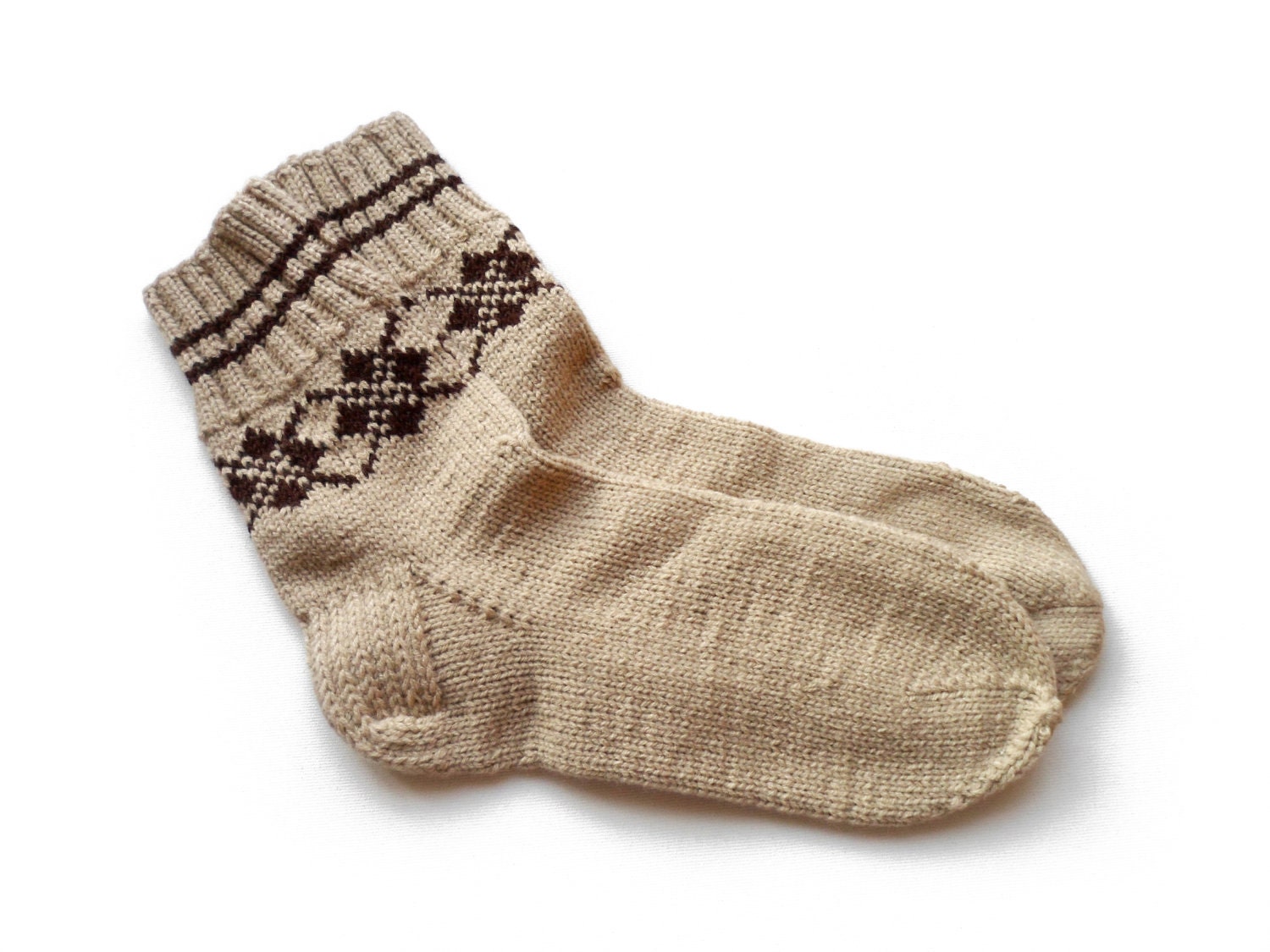 Hand Knitted Socks - Beige, Size Large