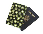 Passport Cover Case, black and lime green flowers