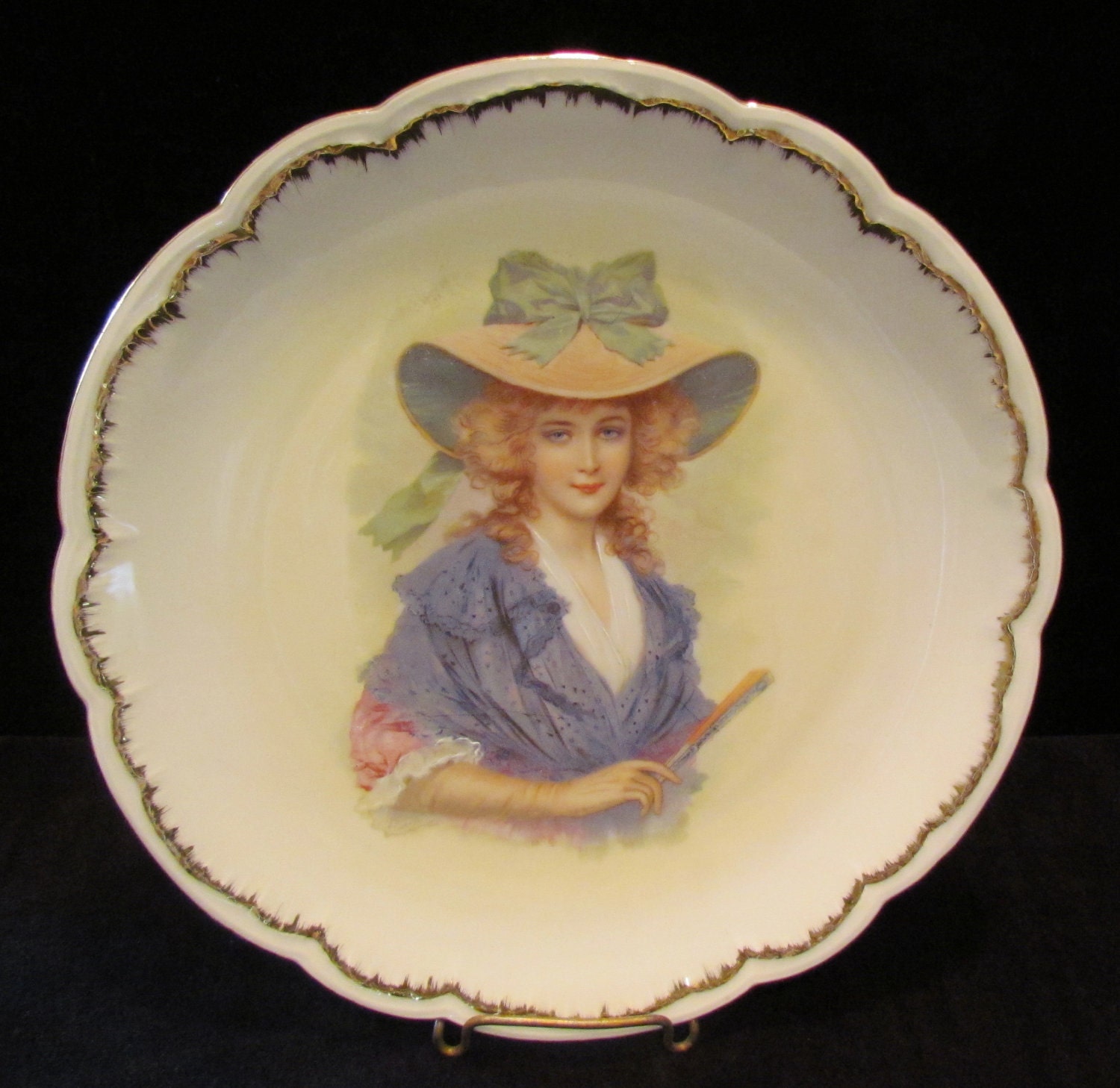 Vintage porcelain plate with 18th century lady's portrait - early 1900's Bavarian china plate