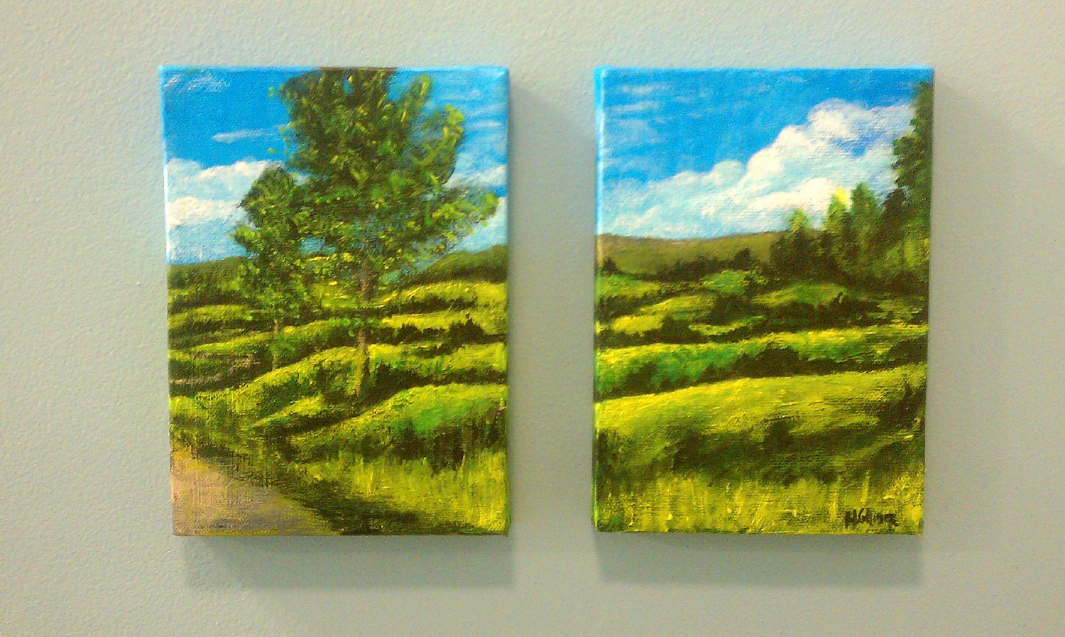 SALE - Green Hay Fields - Original Set, Fine Art Acrylic Mini Paintings - FREE SHIPPING- Heather Gillmer - PapierOpia SALE - Green Hay Fields - Original Set, Fine Art Acrylic Mini Paintings - FREE SHIPPING- Heather Gillmer - PapierOpia