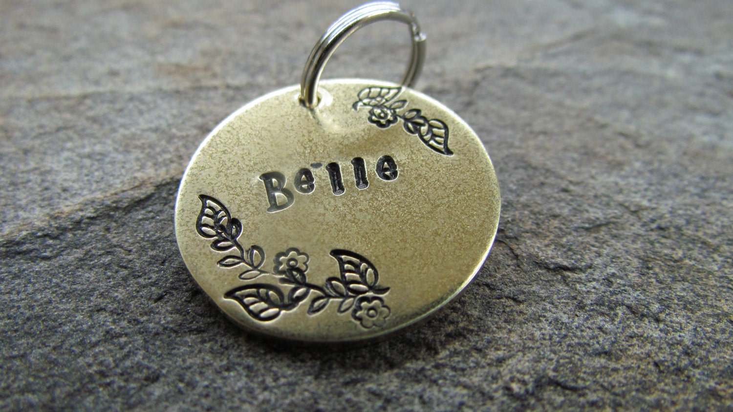 Solid brass Pet Tag With Stamped Leaves and Flowers Pet ID Tag/tag/tags Dog tag