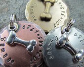 Pet ID Tag - Pet Tag - Dog Bone Charm in Nickel or Brass Tone