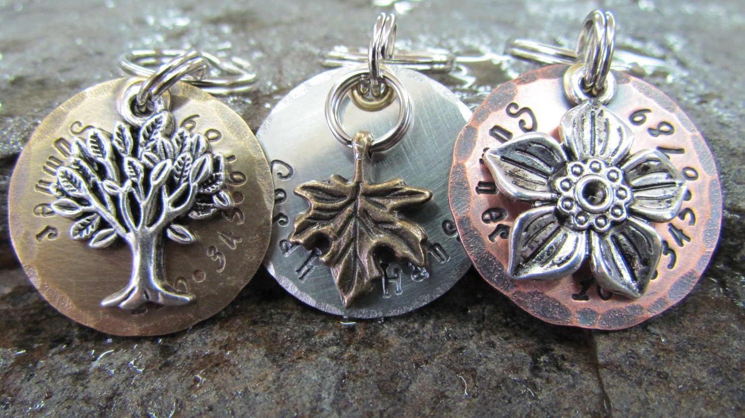 Pet Tags - Pet ID Tag - Dog Collar Tag with Leaf, Flower or Tree of Life Charm, Personalized