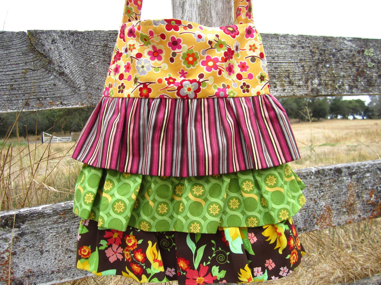 Garden party ruffled purse with long strap