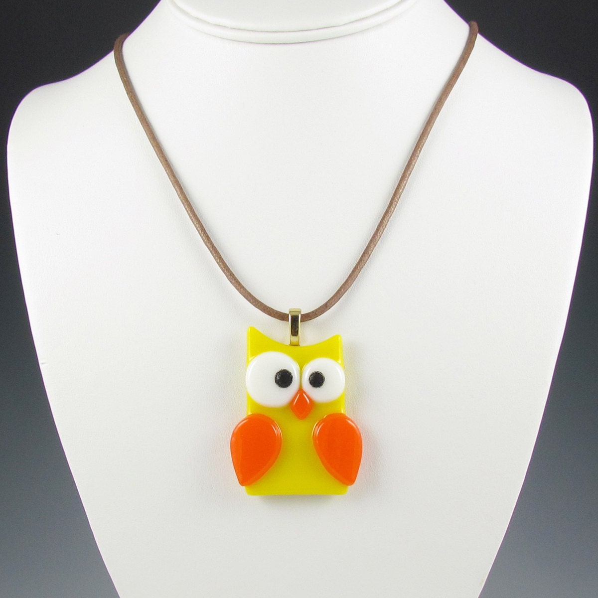 Glass Owl Pendant with Yellow and Orange Fused Glass (137)