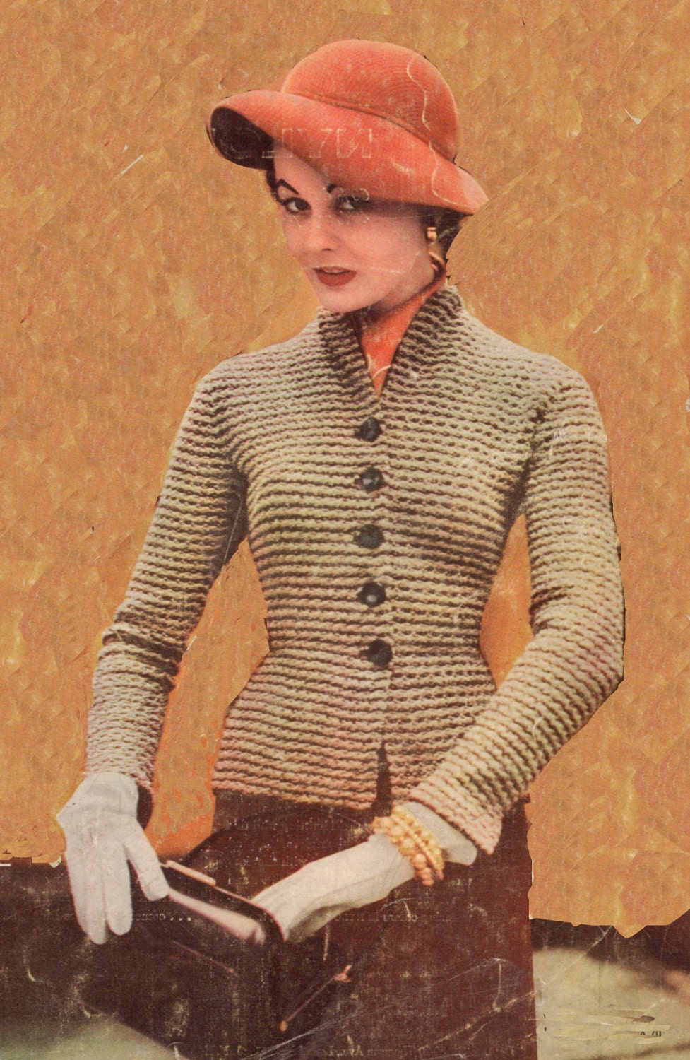 1950s Suit Button Front Sweater Jacket with Skirt  - Knit pattern PDF 7053