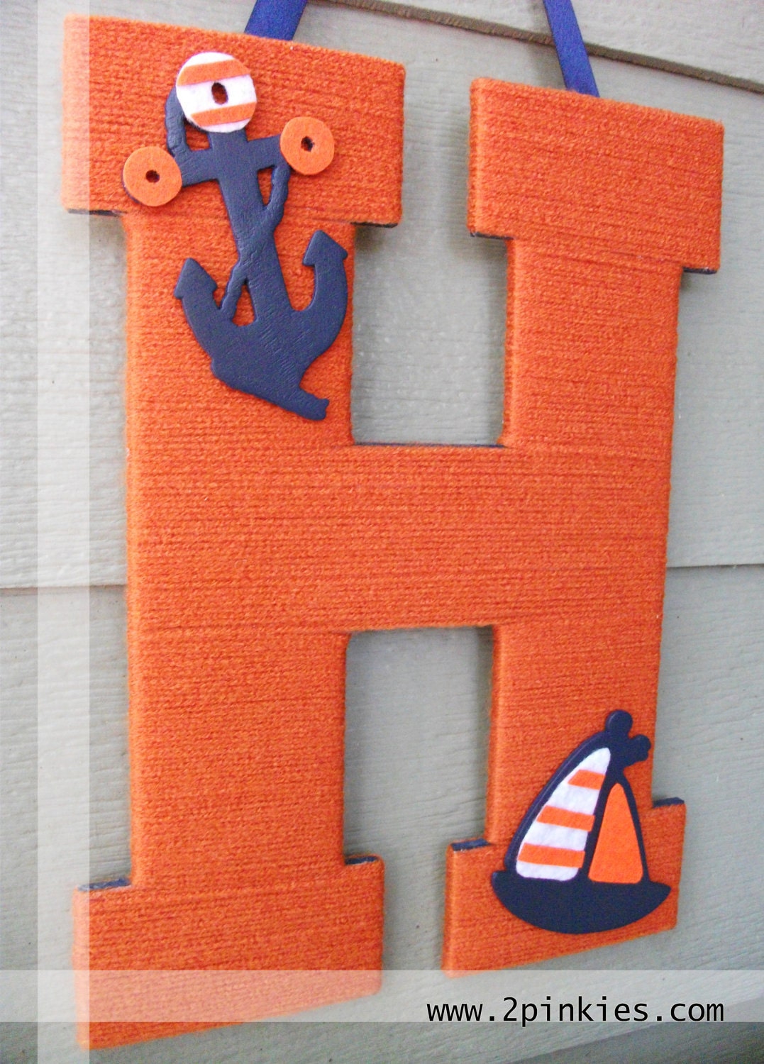 Yarn Letter - Monogram Wreath, Baby Boy, 13.5", Wooden, Nautical