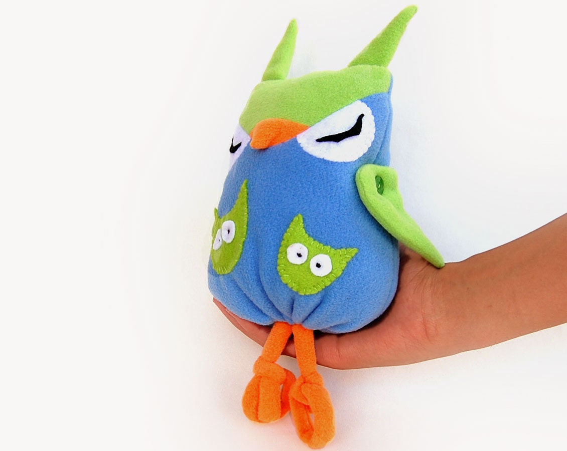 Soft toy Owl blue, green & orange owl felt toy kids