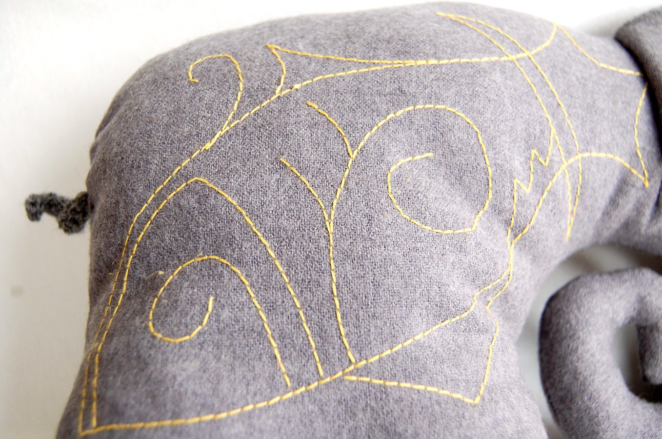 Gray Elephant Toy, soft wool geometric embroidery