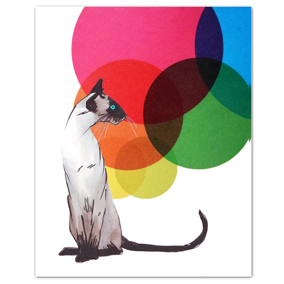 Siamese Cat with  Colorful Balls - ART Print 8 x 10"