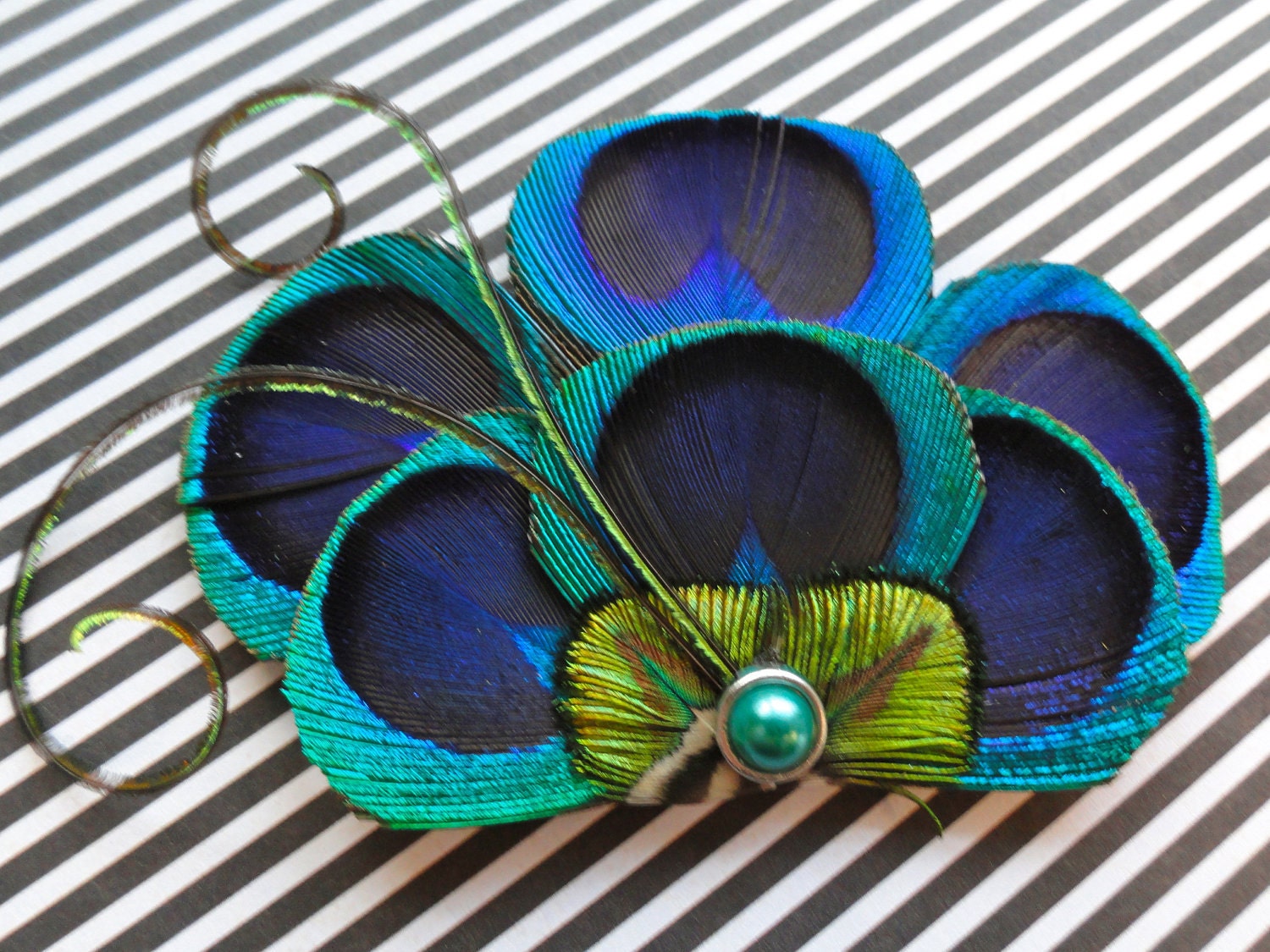 BRANDY Peacock Hair Fascinator, Clip, Couture Wedding