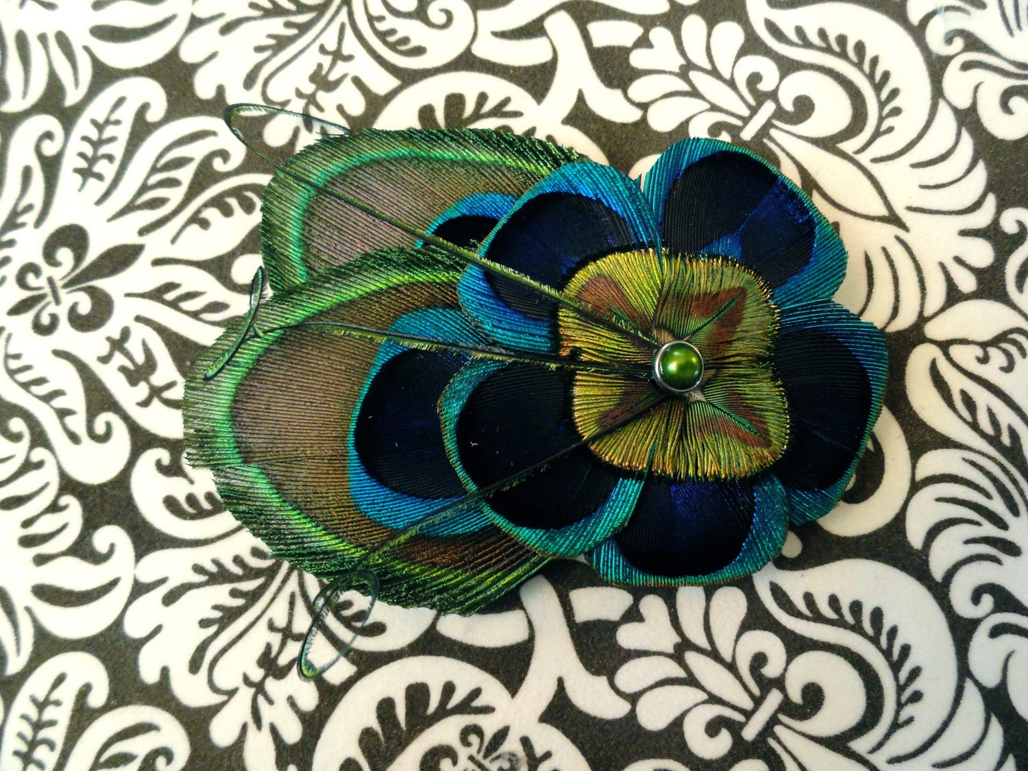 ALLY in Blue and Green Peacock Feather Hair Clip