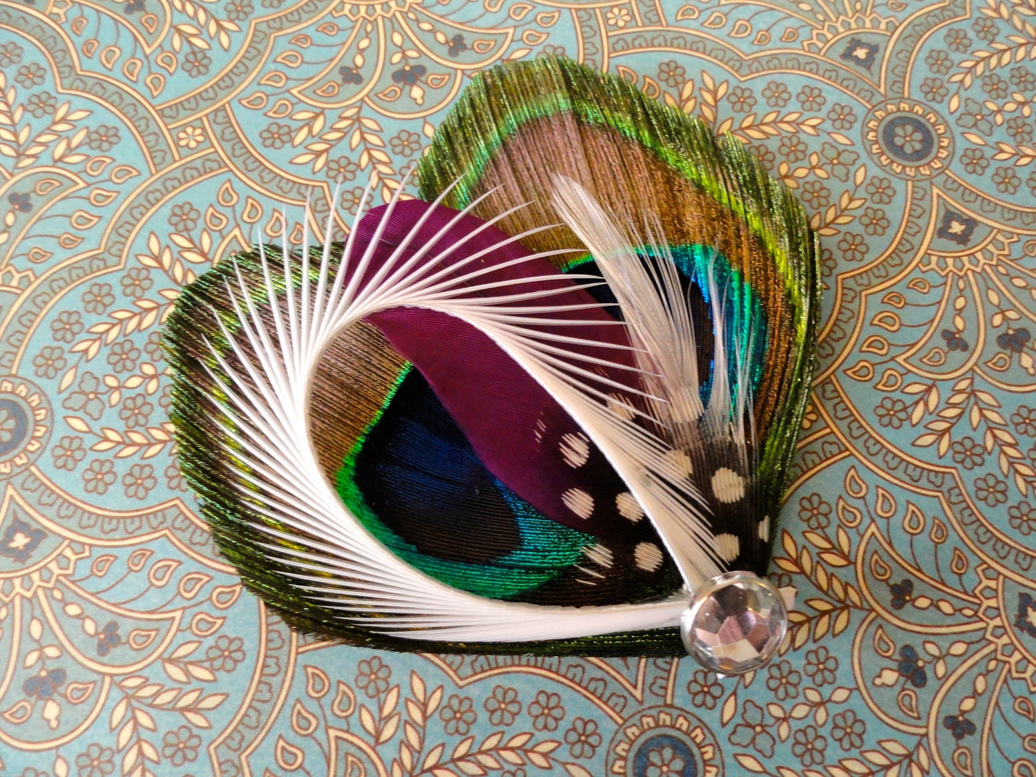 CHLOE in Natural Peacock Feather and Purple Hair Clip