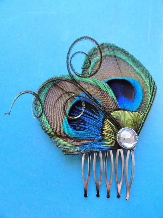 JOELLE Peacock Hair Comb, Feather Fascinator