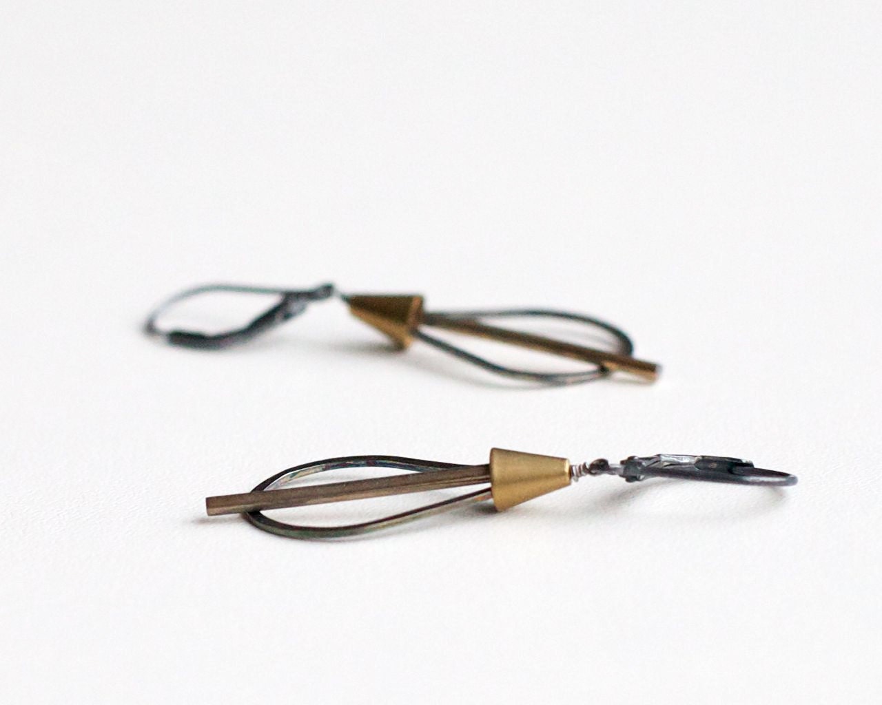 Modern jewelry earrings: oxidized sterling silver and brass earrings