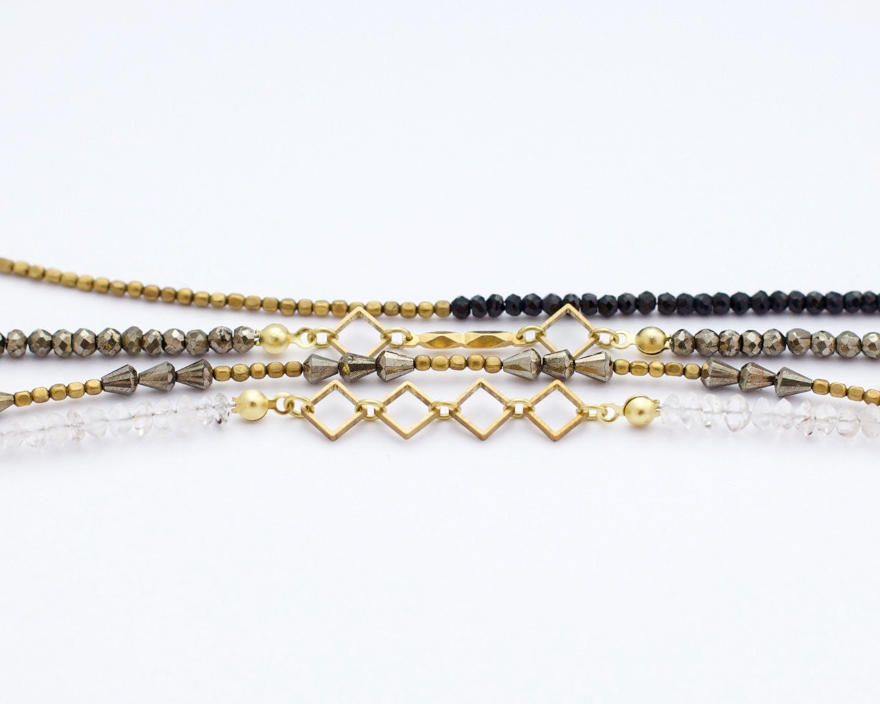 Three stackable bracelets: Brass & beads collection