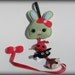 felt plush barrette holder - Bunny rabbit felt ribbon hanger -  green and red hair bow organizer - hand stitched lime green and red