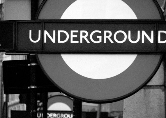 London Photo - London Underground Subway Signs - Art Travel England Photograph - 5x7 B&W