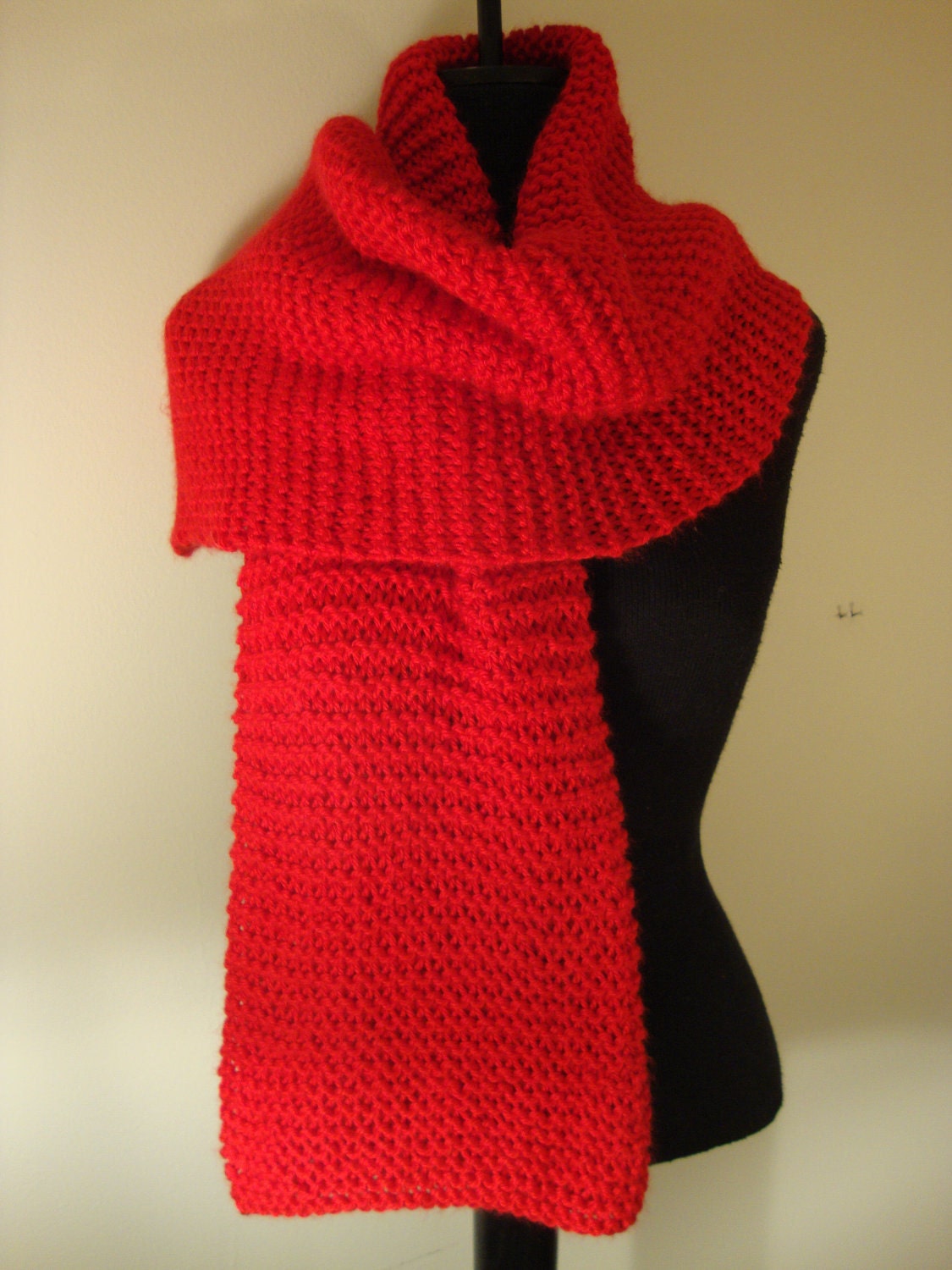 Red Blaze.   A hand knitted, solid, geneously sized scarf/ shawl/ wrap.