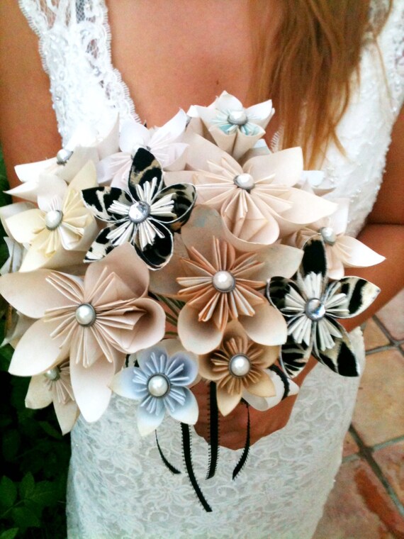 Origami paper flower tea-dyed bouquet made to order