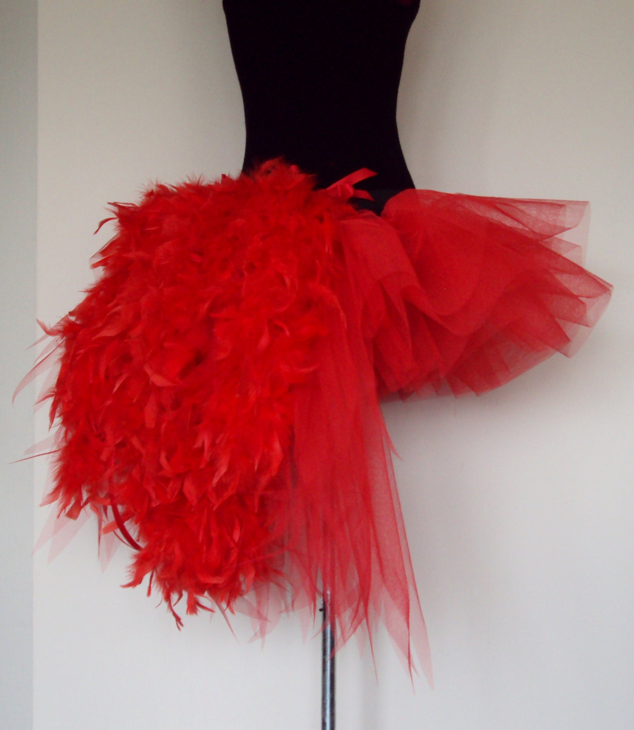 RED tutu skirt Burlesque Moulin Rouge size U.S. 4 - 10 U.K. 6 - 12  feathers