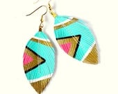 Itty Bitty Neon Aztec - 2.5 inch - Faux Leather Feather Earrings - Assorted Colors Available - SALE -  Free Shipping