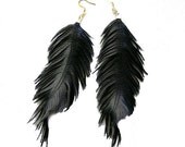 Black Swan - Faux Leather Feather Earrings - Surgical Steel Available