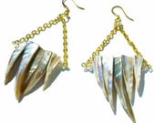 Barracuda - Gold chain, Swarovski Crystal, and Tooth Shell Earrings