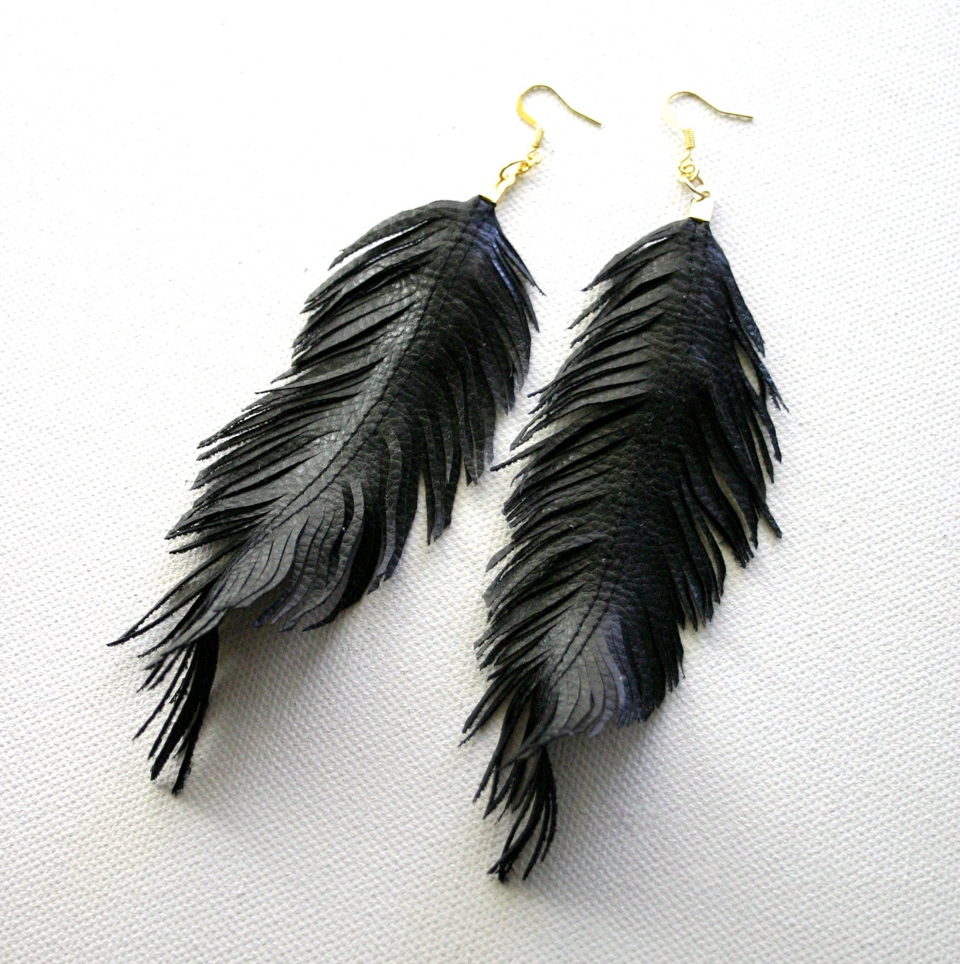 Black Swan - Faux Leather Feather Earrings - Surgical Steel Available