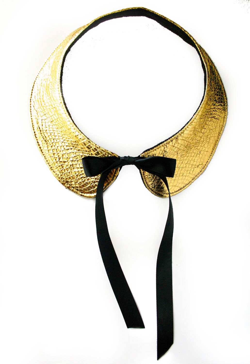 Goldie FEATURED IN Australia's Fashion magazine Shop Til You Drop -  Faux Leather Style Gold Peter Pan Collar