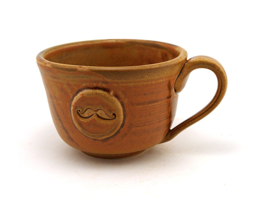 Mustache Mug: Large Brown Ceramic, Soup, Cafe au Lait or Coffee, Unique Pottery for Him, Fathers Day Gift for Men by MiriHardyPottery