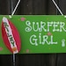 Surfer Girl sign surf  personalized door sign room decor kids boys tropical beach  girls name surf board