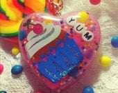 Yummy Cupcake With Cherries & Real Candy Rainbow Sprinkles Resin Heart Necklace