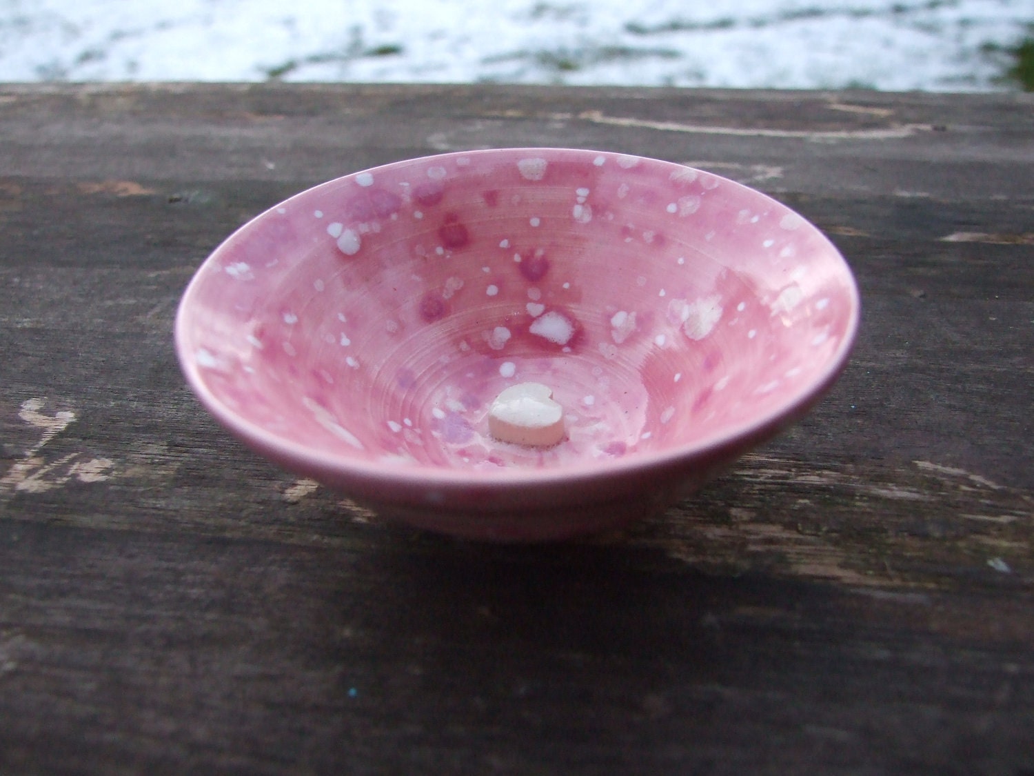 Trinket dish pretty pink blossom glaze little white heart ring holder