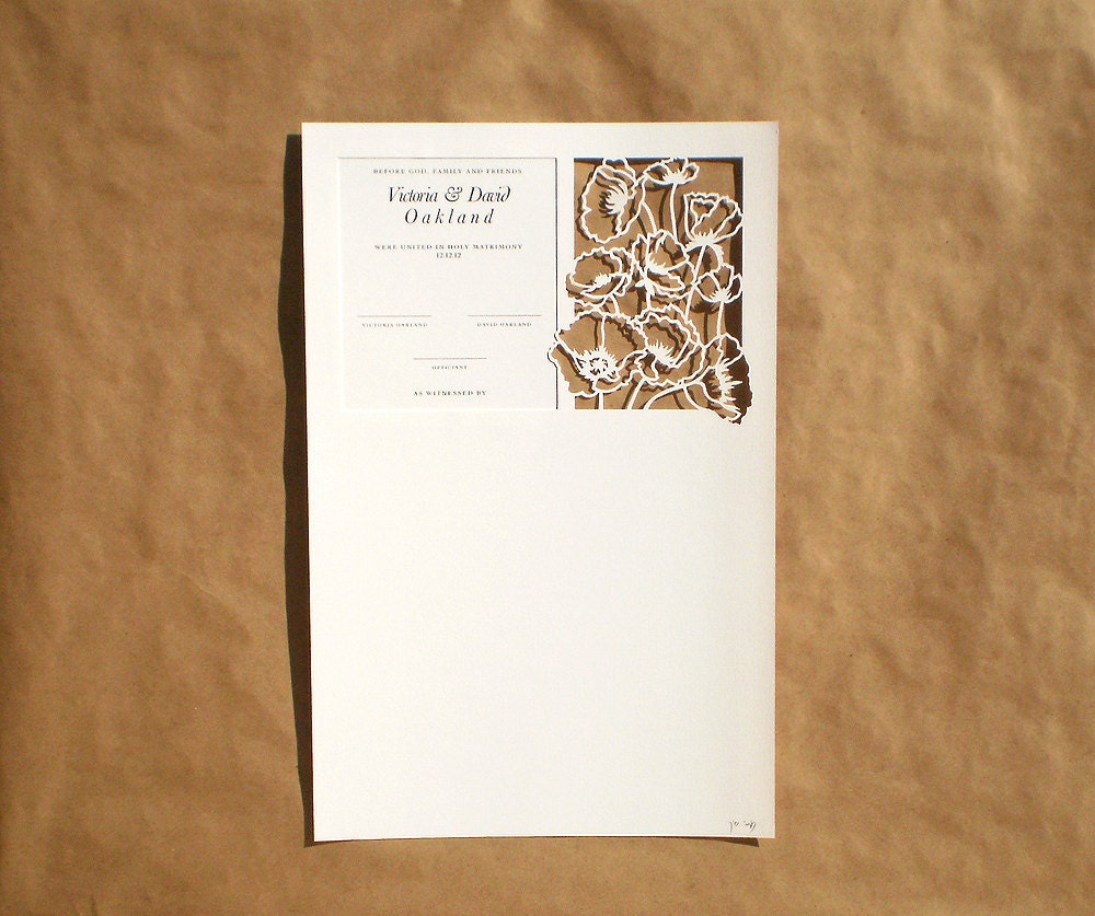 Poppy Flowers papercut guest registry poster
