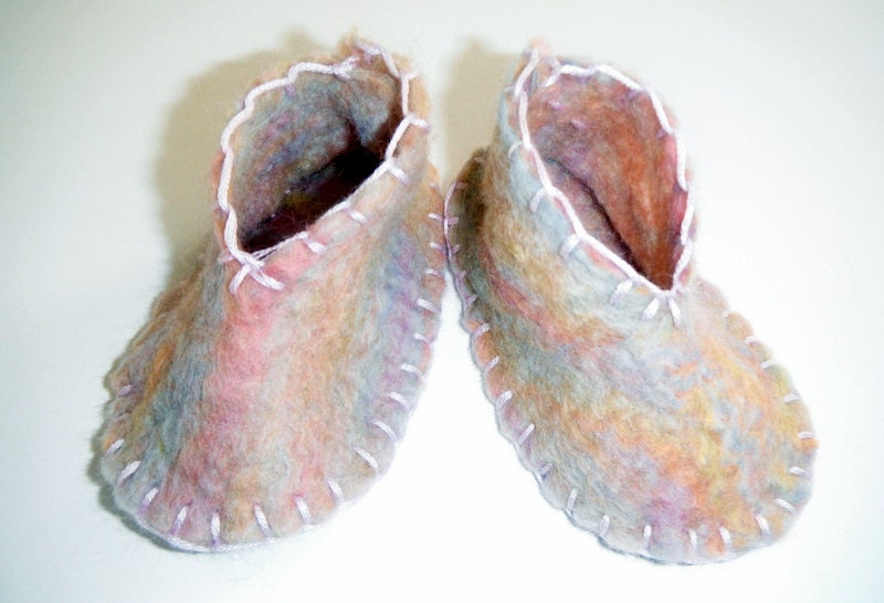 Felt Baby Booties Multicolor  100% Handmade Felt Lilacs,Pinks and Blues