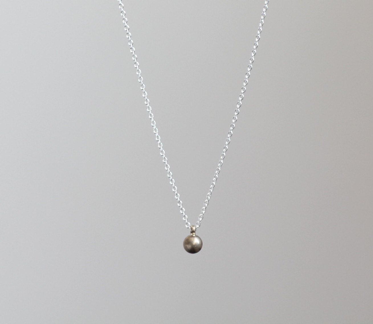 Delicate simple everyday antique brass round drop necklace chain available in gold or silver